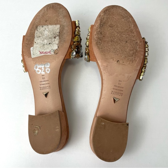 SCHUTZ Victoria Jewelled Embellished Leather Sandal Slides Size 7 - Picture 5 of 12